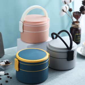 Double layer round lunch box, lunchbox gift, lunchbox ready stock sg, lunchbox Valentino, pastel lunchbox, blue lunchbox, grey lunchbox, cute lunch box, elegant lunchbox, teachers day lunchbox, corporate gift lunchbox